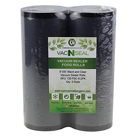 2 Large Commercial Bargains 8" x 50' Black and Clear Commercial Vacuum Sealer Food Storage Rolls Cover