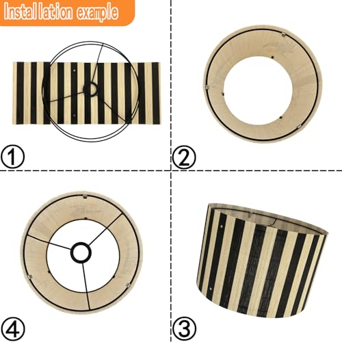 Image of Pendant Lamp Shade, Translucent Bamboo Made, 13.8x9 Inch, Modern Minimalist Style for Living Room, Bedroom (Black Stripe)