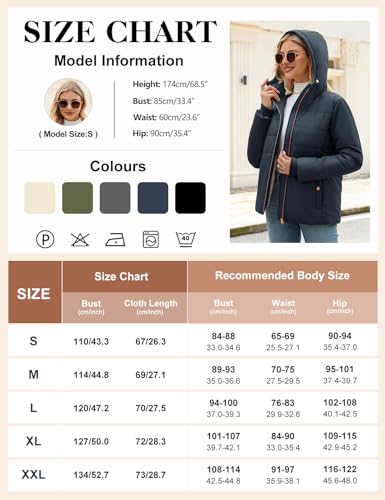 Vancavoo Wintermantel Damen Winterjacke Warm Gefüttert Winterparka Winter Jacket Mäntel Parka Kurzmantel Frauen mit Kapuze,Marineblau,M