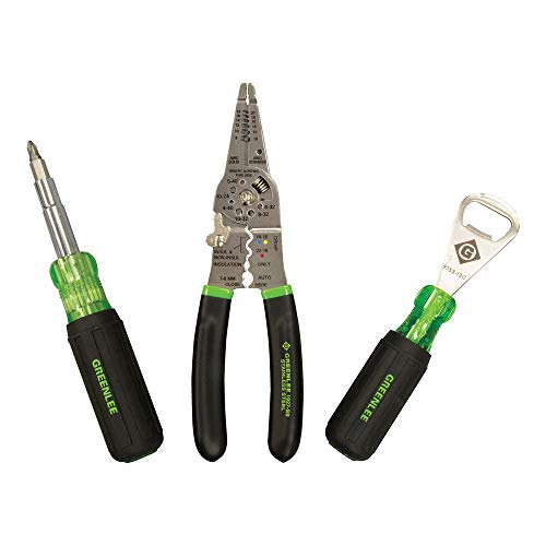 Greenlee, ‎0159-Lbfb, 3-Piece Electrician Tool Kit With Stainless Steel Wire Stripper/Cutter/Crimper, 11-In-1 Multi-Bit Screwdriver And Bonus Stainless Steel Bottle Opener #TOP1