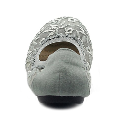 Ollio Women's Shoes Floral Embroidery Lace Slip On Comfort Light Ballet Flat2