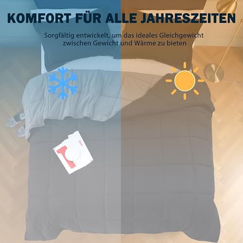 HIG 4-teiliges Bettdecken-Set: 2X Decken 135x200 cm + 2X Kissenbezüge 80x80 cm – Oeko-TEX zertifizierte Schwarze Steppdecken… – Ansicht 3
