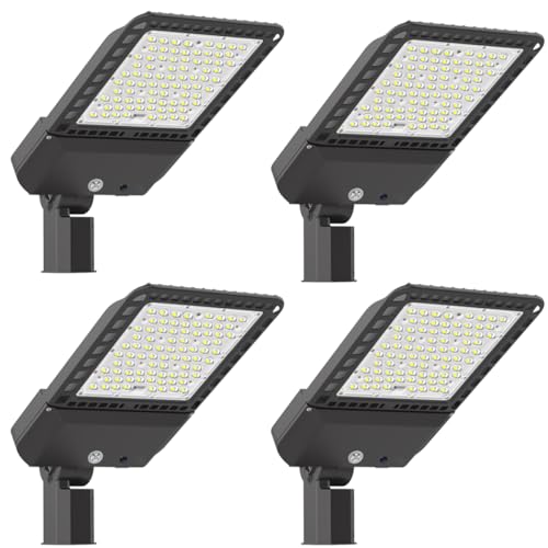 Yusosaif 300W LED Parking Lot Light Outdoor with Slip Fitter Mount,Dusk-to-Dawn,39000LM 5000K LED Shoebox Pole Mount Lights for Street Sports Driveway,IP65 Waterproof,ETL Listed(4pack)