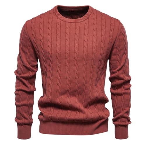 Men's Embroidery Cotton Sweaters Round Neck Classic Twist Patterned Pullover Knitted Sweater