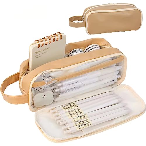 Image of Big Capacity Pencil Case 5 Compartments Large Pencil Pouch Pen Bag Pencil Box Holder Organizer Simple Storage Aesthetic Stationery Cosmetic for Adults Men Women College Office Essentials (Brown)