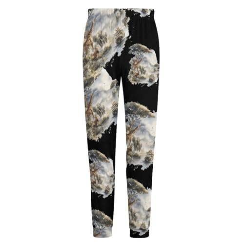 Africa Scene Giraffes Elephants Travel Men's Pajama Pants Lounge Pant Sleepwear PJ Bottoms4