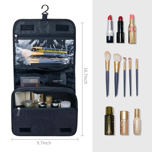 Image of Lcsmaokin Large Capacity Toiletry Bag Travel Bag with Hanging Hook for Men and Women Waterproof Travel Cosmetic Bag Bathroom Storage Bag for Brushes Set, Full-Sized Shampoo, Toiletries, Accessories,