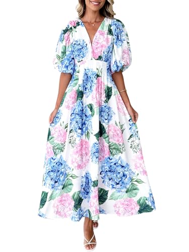 Sissyaki Women's Floral Maxi Dress 2026 Summer Spring Wedding Guest Dress Hydrangea Pink Blue Print M