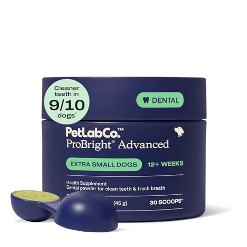 PetLab Co. ProBright Advanced Dental Powder - Dog Breath Freshener - Teeth Cleaning Made Easy – Targets Tartar & Bad Breath - Packaging May Vary - Formulated for Extra Small Dogs