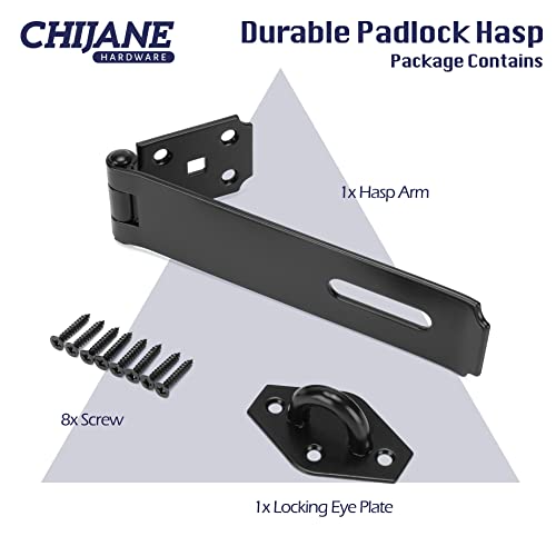 CHIJANE Heavy Duty Door Hasp Latch 7-3/4" Extra Thick Steel Gate Door Lock Safety Padlock Clasp Hasp Lock Hardware Latch for Outdoor Fence Gate,Barn Door,Shed Closet Cabinet, Drawer,Black Finish - Image 6