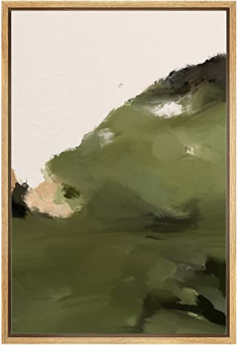 Image of IDEA4WALL Framed Canvas Print Wall Art Pastel Watercolor Green Mountain Range Abstract Nature Illustrations Modern Art Bohemian Decorative Colorful for Living Room, Bedroom, Office - 16"x24" Natural