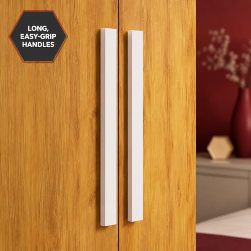 Image of Bniture 2 Door Wardrobe for Bedroom | Almirah for Clothes with 4 Shelves | Spacious Storage Cupboard for Bedroom | Wooden Wardrobe (46D x 80W x 182H CM) | 3 Years Warranty | Frosty White & Giant Wood