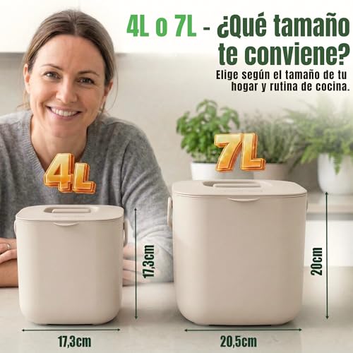 Miniatura 4 de Yourcasa Cubo De Basura Cocina - 4l Para La Basura Orgánica Diaria En La Cocina - Para Lavavajillas - Resistente A Los Olores Cubo Basura Organica Cubo Basura Organica Pequeño Cubo Organico Beige