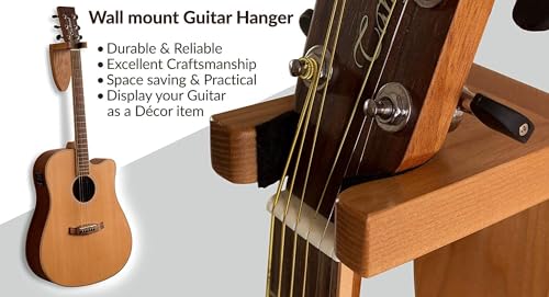 Image of Ash Wood Guitar Holder Wall Mount - Wooden Hanger Hook Stand Rack for Electric, Classic, Acoustic and Bass - Musical Instruments Hardwood