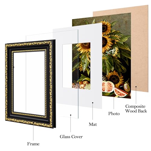 Image of eletecpro 4x6 Vintage Picture Frame, Glass Cover, Black Gold, 2-Pack | Display Photo 3.5x5 with Mat or 4x6 without, Horizontal or Vertical, Tabletop or Wall Decor