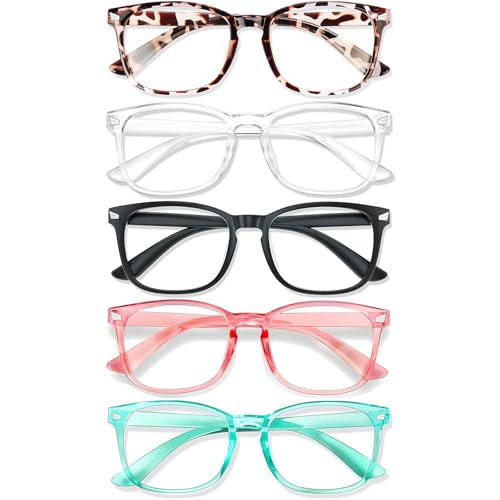 Image of Blue Light Glasses for Woman Men, 99% Blocking Square Frame 5 Pairs | Anti Eyestrain & UV Glare Protection, Computer Blue Light Blocking Glasses for Gaming TV Phone Screen