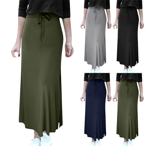 HGps8w Knitted Bodycon Maxi Skirt for Women Stretchy Elastic High Waisted Long Busines Casual Pencil Skirts2