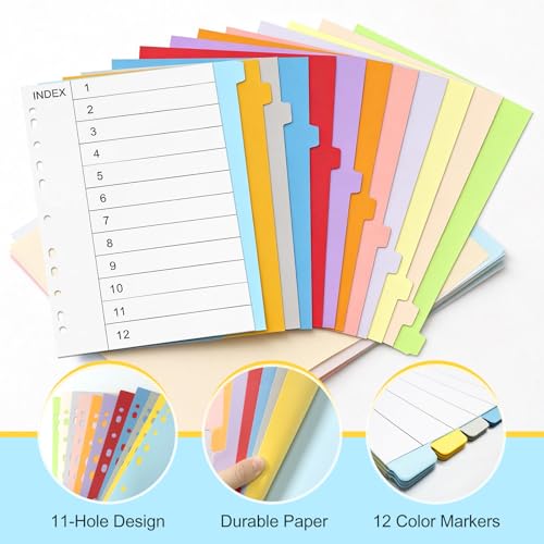 Wosyoodo Register für Ordner A4, 36 Blätter mit Farbigen Index-Tabs 1-12, Trennblätter für Ordner A4, Ordner RegisterA4, Ordner Trennblätter, Ordners Organizer, TrennblättersA4, 11-Lochung