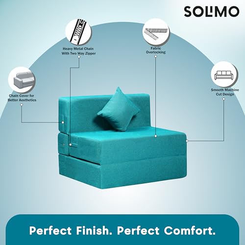 Image of Amazon Brand - Solimo 1 Seater 3 * 6 Jute Fabric Washable Cover Sofa Cum Bed with 1 Cushion 1 Seater Double Foam Fold Out Sofa Cum Bed (Finish Color - Sky Blue Delivery Condition - Pre-Assembled)