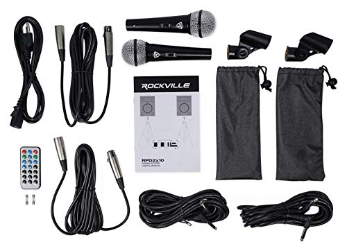 Rockville Package Pa System Mixer/Amp+10" Speakers+Stands+Mics+Bluetooth, (Rpg2X10) #TOP7