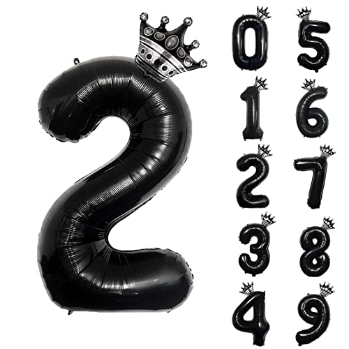 養楽堂 誕生日 バルーン 数字 パーティー 飾り風船 0-9 王冠 デコレーション装飾 32インチ 大きい バルーン 結婚式 記念日 子供 大人兼用 ブラック2
