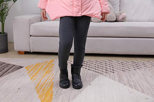IRELIA 2 Pack Girls 100% Cotton Fleece Lined Warm Leggings for Winter BHG XS Black/Heather Gray - image 6