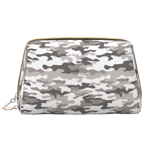Bolsa de maquillaje de cuero, bolsa de maquillaje de camuflaje gris clásico, bolsa de aseo de viaje para mujeres, bolsa de maquillaje, organizador de bolsa de maquillaje de gran capacidad, bonita
