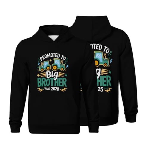 Kids Retro Funny Tractors Promoted To Big Brother 2025 Boys Girls Lightweight Kangaroo Pocket Hoodies