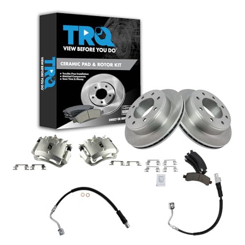 Image of TRQ Brake Pad, Caliper, Hose, & Rotor Kit Ceramic Compatible with 2003-2010 Chevrolet Express 2500 2011-2012 Express 3500 GMC Savana 2500 2007-2012 Savana 3500