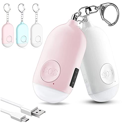 防犯ブザー【2個セット ピンク＋ホワイト】 LEDライト付き 防犯アラーム USB充電式 大音量130dB 防水 防犯 ブザー 小学生 女の子 男の子 女性 大人 子供の商品画像（Amazon）