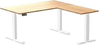 Desky Bamboo L-Shape Sit Stand Desk Bamboo 72x70 White