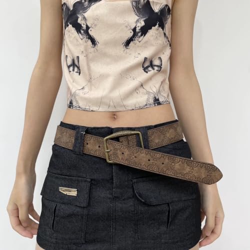 Vintage Carved Floral Belt,Western Belt for Women Dresses, Ladies Cowgirl Skinny Country for Pants Jeans Dress4