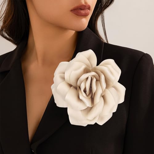 Image of Flower Brooch Pins for Women 5.5in Lapel Pins Large Rose Floral Brooches Dainty Satin Fabric Brooches Rose Flower Hair Clips Wedding Party Dance Clothes Accessories Jewelry