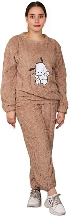 cigain Women's Fur Long Sleeve Nightsuit | Regular Fit Warm Top and Pyjama Set | Winter Wear Sweatpant Set for Women-picture-41