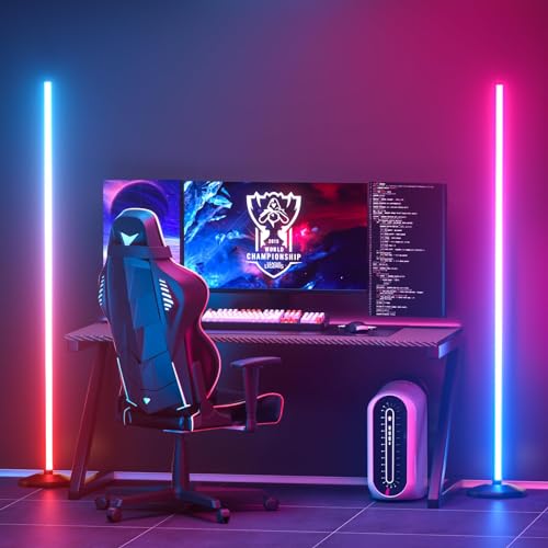 bedee LED Corner Floor Lamp: 64.5 Inch RGB Color Changing with Music Sync, Modern Standing Mood Lighting Remote & App Control, Creative DIY Mode Timing for Living Room Gaming, 2 Pack