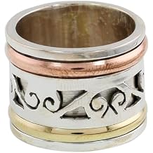NOVICA Artisan Handmade .925 Sterling Silver Meditation Spinner Ring Copper Brass Indian Spiral Spinning Clouds