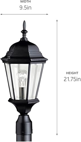Miniatura 5 de Kichler Madison 9956BK - Luz exterior de 21.75 pulgadas de alto x 9.5 pulgadas de ancho, 1 luz exterior con vidrio biselado transparente, 21.75