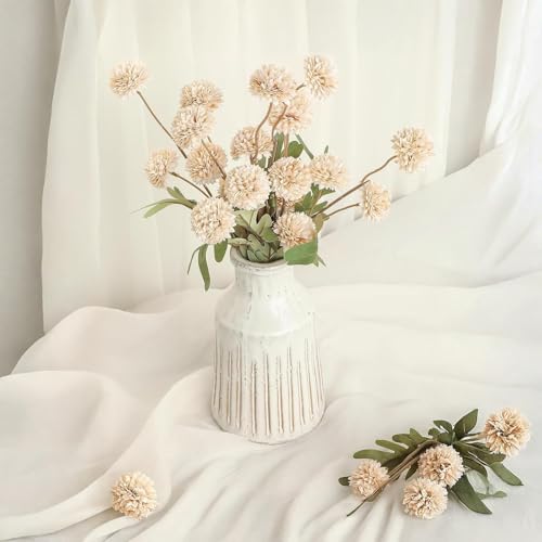 8Pcs Faux Silk Pompon Mum Artificial Flowers, Realistic Fake Mini Chrysanthemums with Stems for DIY Bouquets, Wedding Champagne Arrangements Decorations (Bianco chiaro) image 2