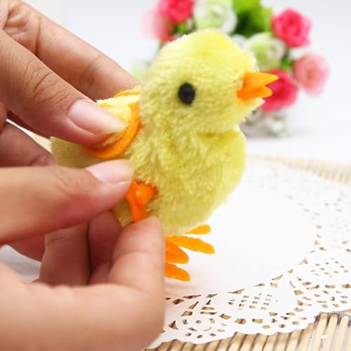 Image of Bunny and Jumping Chick Wind Up Toys Novelty Chicken Hopping Windup Toy for Kids Toddlers Adult Easter Egg Hunt Basket Stocking Stuffers Party Gifts [Multicolor] (4 PIC-Jumping Chick-Pattern Colour)