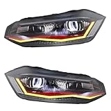 ATYDHFX Compatible With VW POLO 6 Headlight 2011-2024 Halogen Head Lamp Upgrade Polo TSI GTI Version Auto Part Front Light(Red,2011-2018)