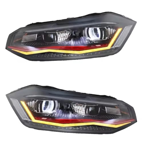 ATYDHFX Compatible With VW POLO 6 Headlight 2011-2024 Halogen Head Lamp Upgrade Polo TSI GTI Version Auto Part Front Light(Red,2011-2018)