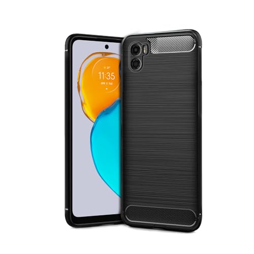 Image of NPRC Hybrid Ultra Slim Protective Case TPU Non-Slip Carbon Fiber Texture Shockproof Case Cover for Moto E22S - Black