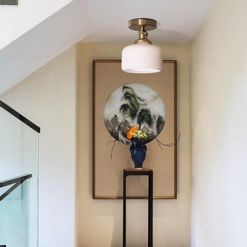 Plafonnier en laiton véritable et céramique plissée au design rétro chic - 5