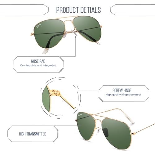 Image of GYNK Men's Aviator Sunglasses | Toughened Glass Lens | UV400 Protection | Lightweight Metal Frame Pilot Sunglasses for Driving, Travel, Outdoor Activities & Daily Wear