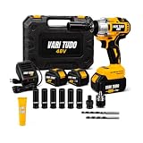 Chave de Impacto Furadeira 48V Brushless Parafusadeira de Alta Potência 2 Baterias 4.0Ah + Carregador Kit com Soquetes Bits Maleta Ferramenta Elétrica Profissional Bivolt
