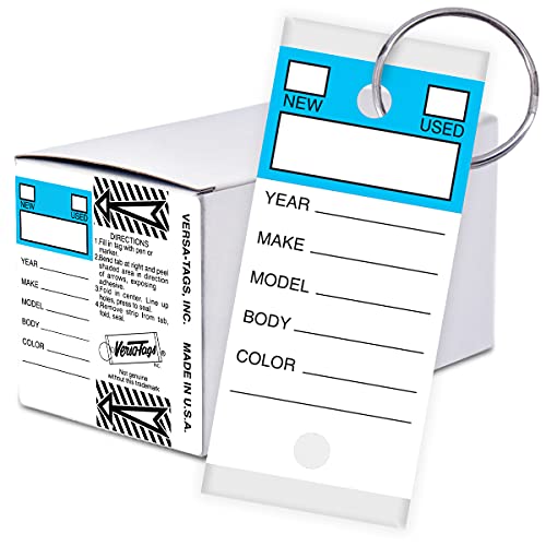 Image of Versa-Tags 250 Per Box, Self-Protecting Paper Key Tags with Chrome-Plated Split Rings Perfect for Car Truck Or RV Dealers Top Stripe Blue