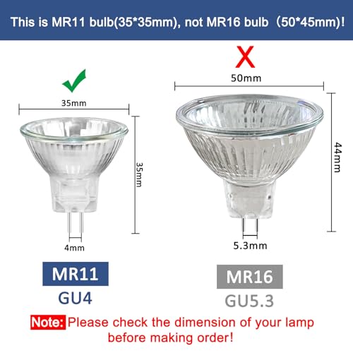 Caldarax 8 Stück MR11 GU4 Halogenlampen Reflektor Leuchtmittel 20W 12V, Warmweiß 2700K, Dimmbar Halogen Spot Strahler, 250LM, 30°Abstrahlwinkel, 35mm*35mm