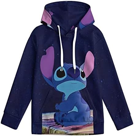 wrtgerht Cute Animals Stitch Pullover Casual Fashion Teen's Lilo And Stitch Hoody Lightweight Sweatshirt Cosplay Jumpers Tops