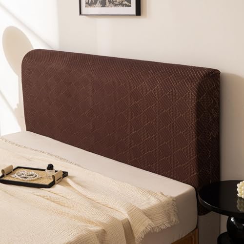 Image of HOMETHREADS Stretchable Lycra /Velvet Headboard Cover | Soft, Dust-Proof & Wrinkle-Resistant Bed Back Protector | Fits Leather, Wooden & Fabric Bedsides | for 2ft to 3.3ft Beds (Coffee,85x65cm)