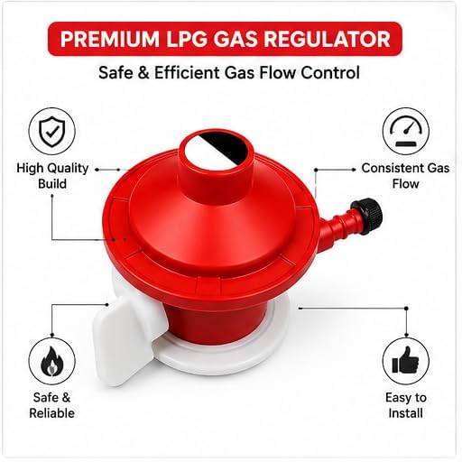 Image of BIG Gas Regulator | Heavy Duty Gas Cylinder Regulator | High Pressure Regulator | Durable Metal Body | Easy Installation | Safe Cooking Gas Regulator for Home Kitchen (RED)